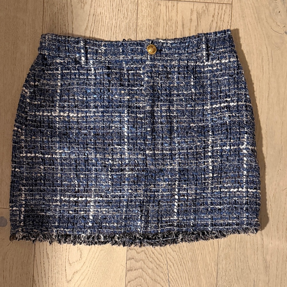 Zara Blue and White Tweed Mini Skirt